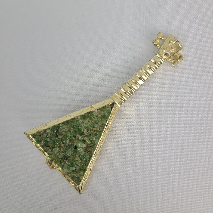 Vintage Gold Natural Stone Brooch Guitar Mandolin