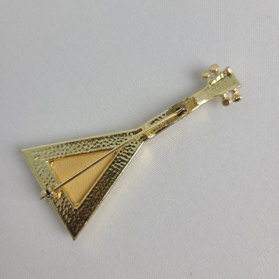 Vintage Gold Natural Stone Brooch Guitar Mandolin