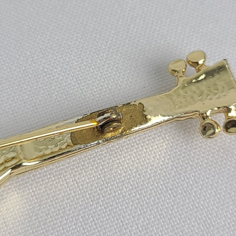 Vintage Gold Natural Stone Brooch Guitar Mandolin
