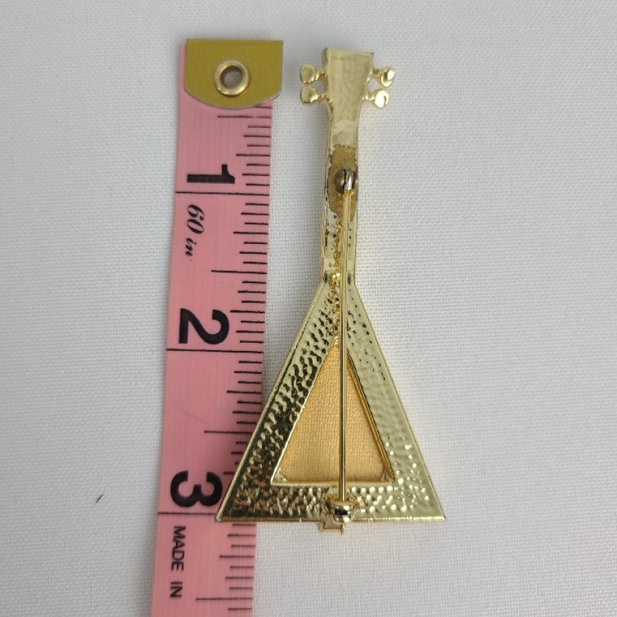 Vintage Gold Natural Stone Brooch Guitar Mandolin