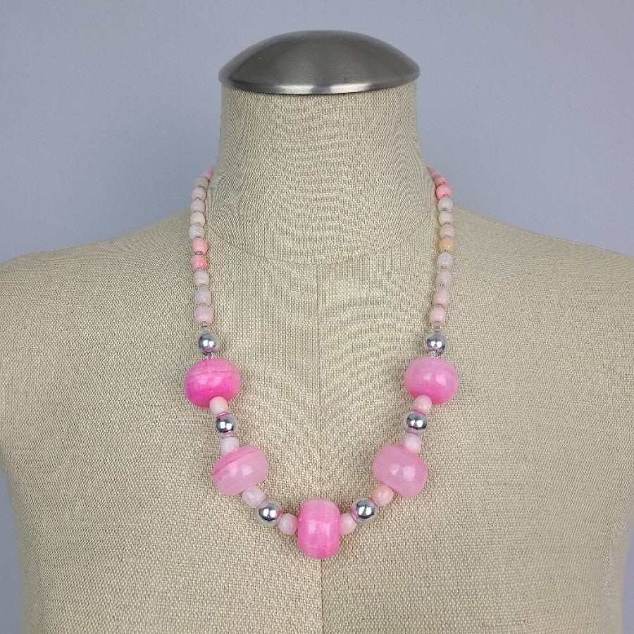 Vintage Pink Cotton Candy Quartz Beaded Necklace