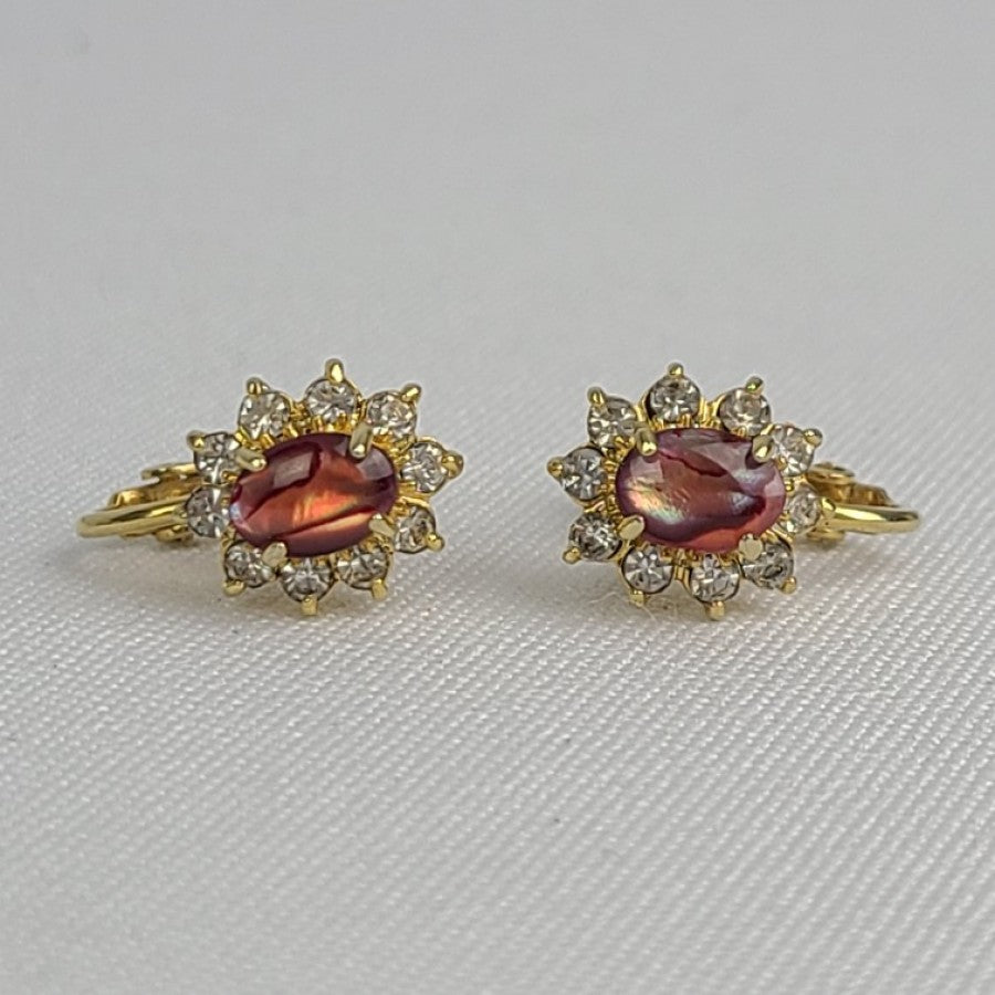 Vintage Gold Tone Crystal Clip On Earrings