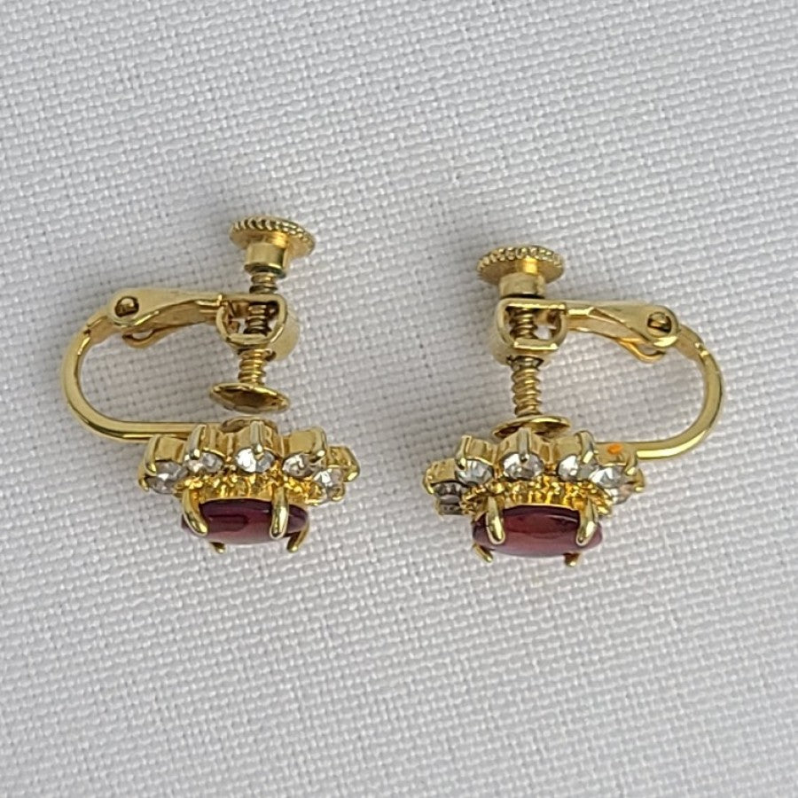Vintage Gold Tone Crystal Clip On Earrings