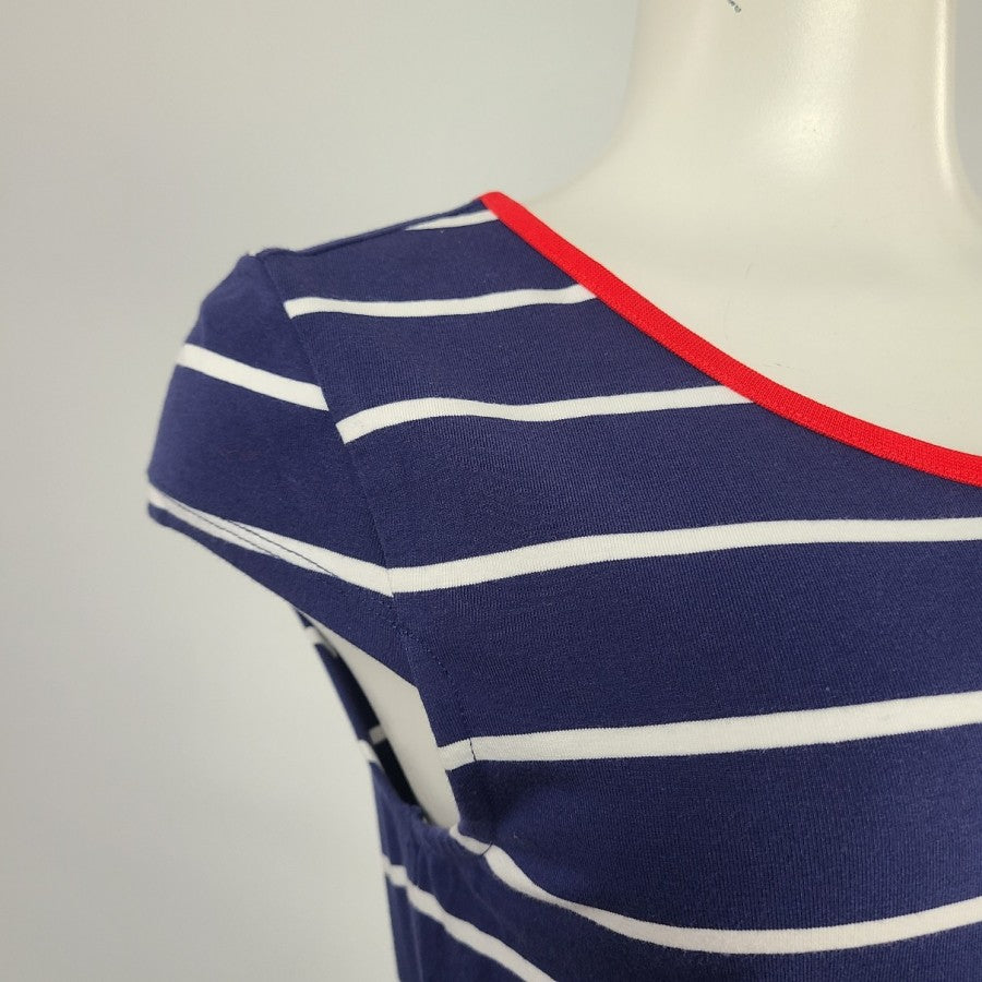 Blue & Red Striped Midi Dress Size M
