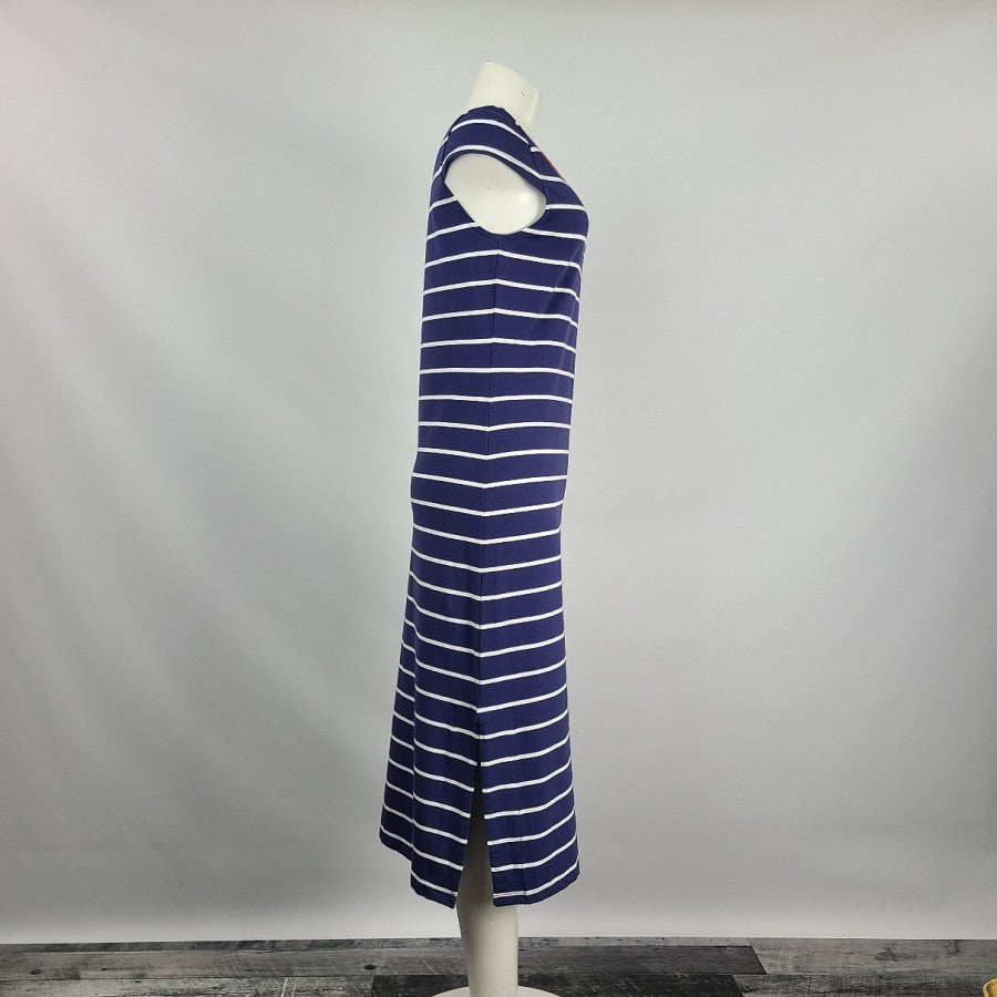 Blue & Red Striped Midi Dress Size M
