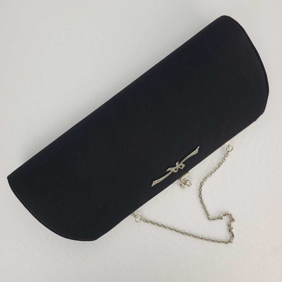 Vintage Black Fabric Bow Clutch Purse