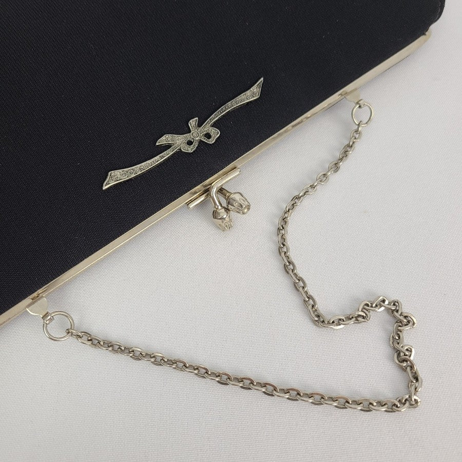 Vintage Black Fabric Bow Clutch Purse