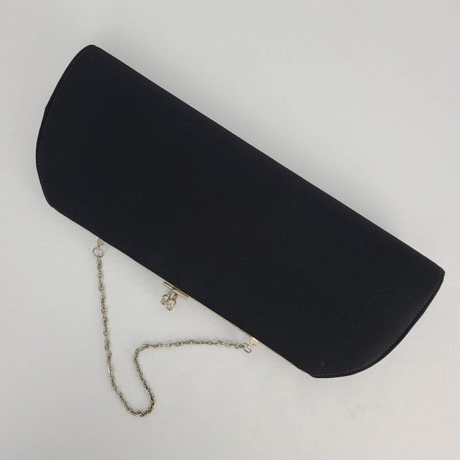 Vintage Black Fabric Bow Clutch Purse