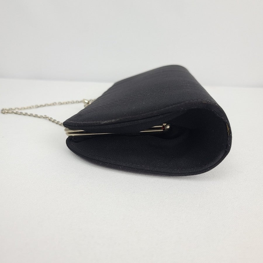 Vintage Black Fabric Bow Clutch Purse
