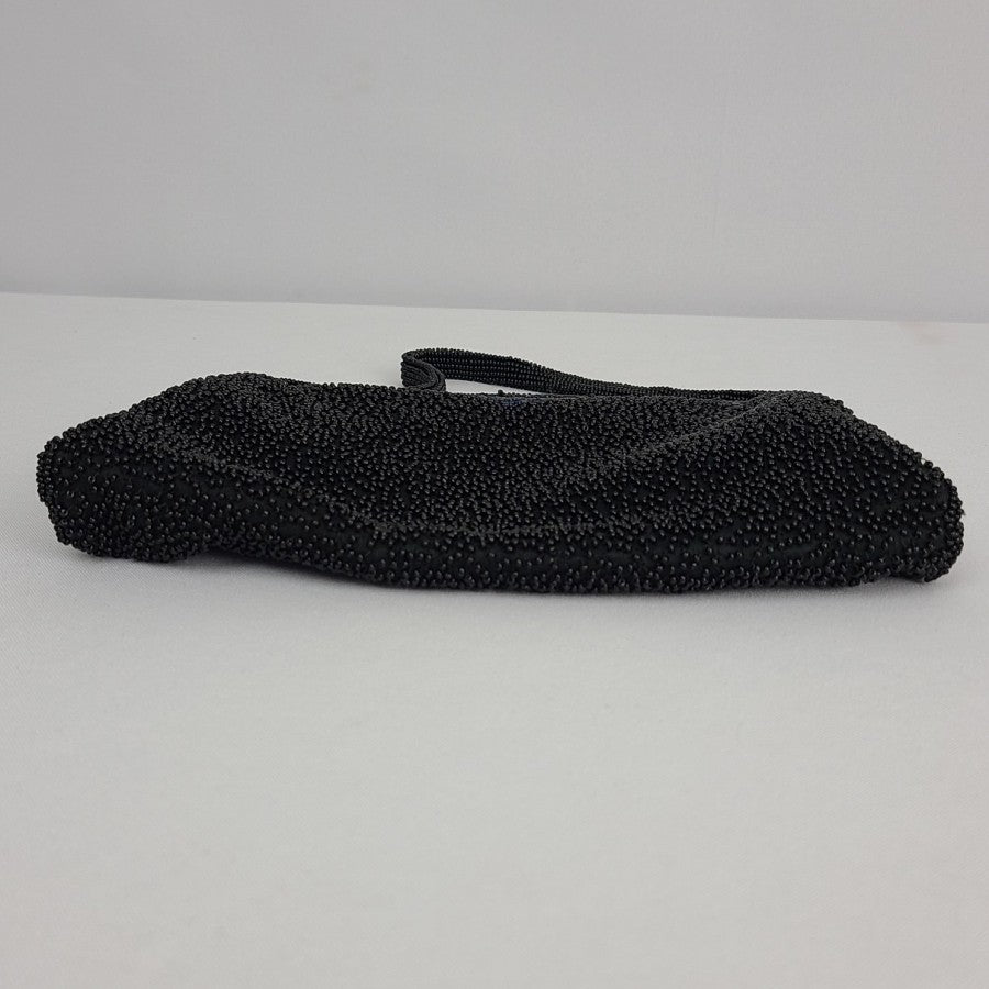 Vintage Black Beaded Mother Of Pearl Clutch Purse