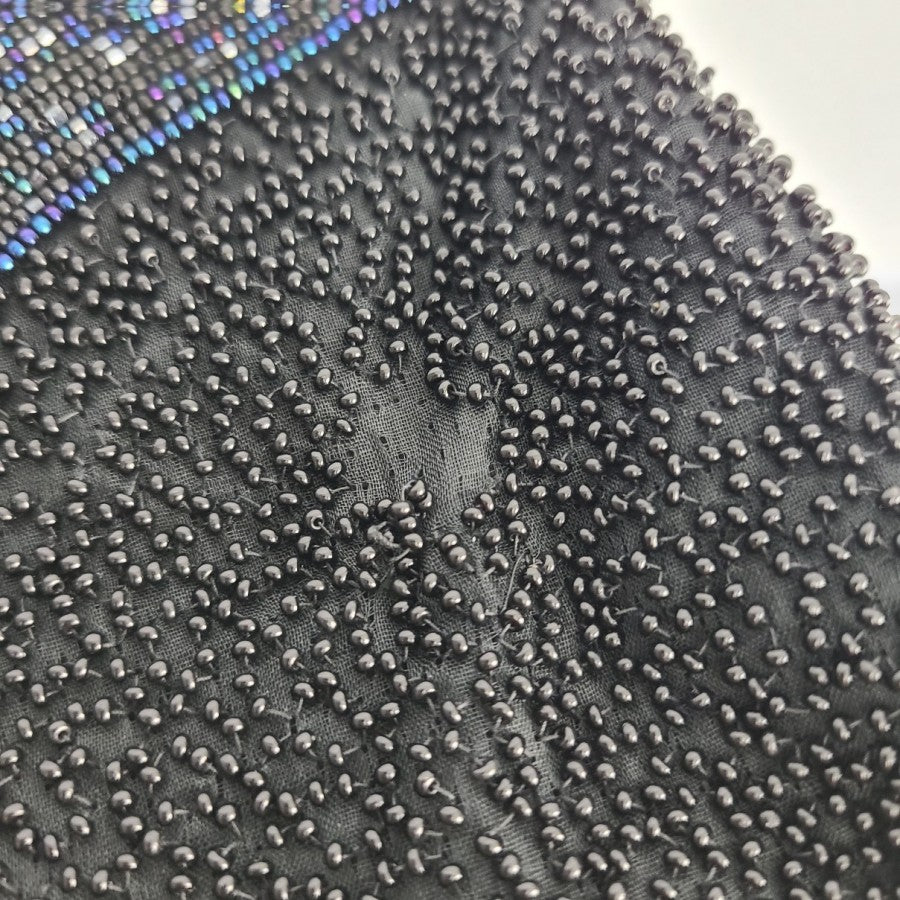 Vintage Black Beaded Mother Of Pearl Clutch Purse