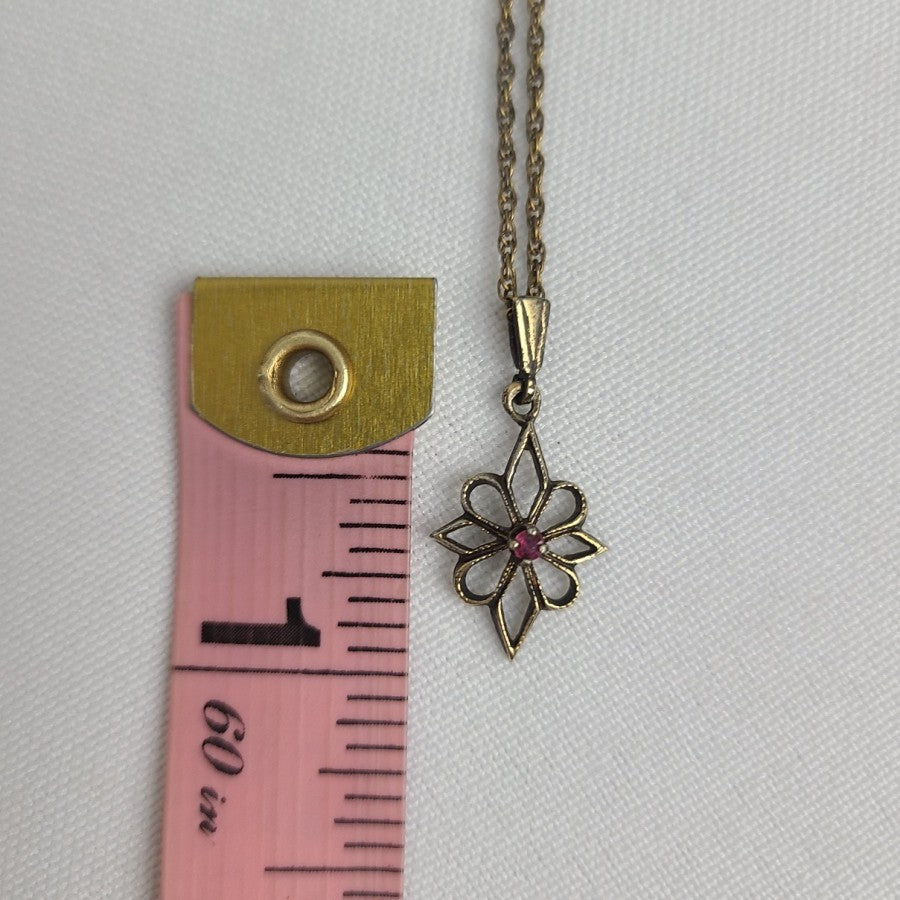 Vintage Gold Filled Necklace Dainty Flower Pendant Purple Gem Stone