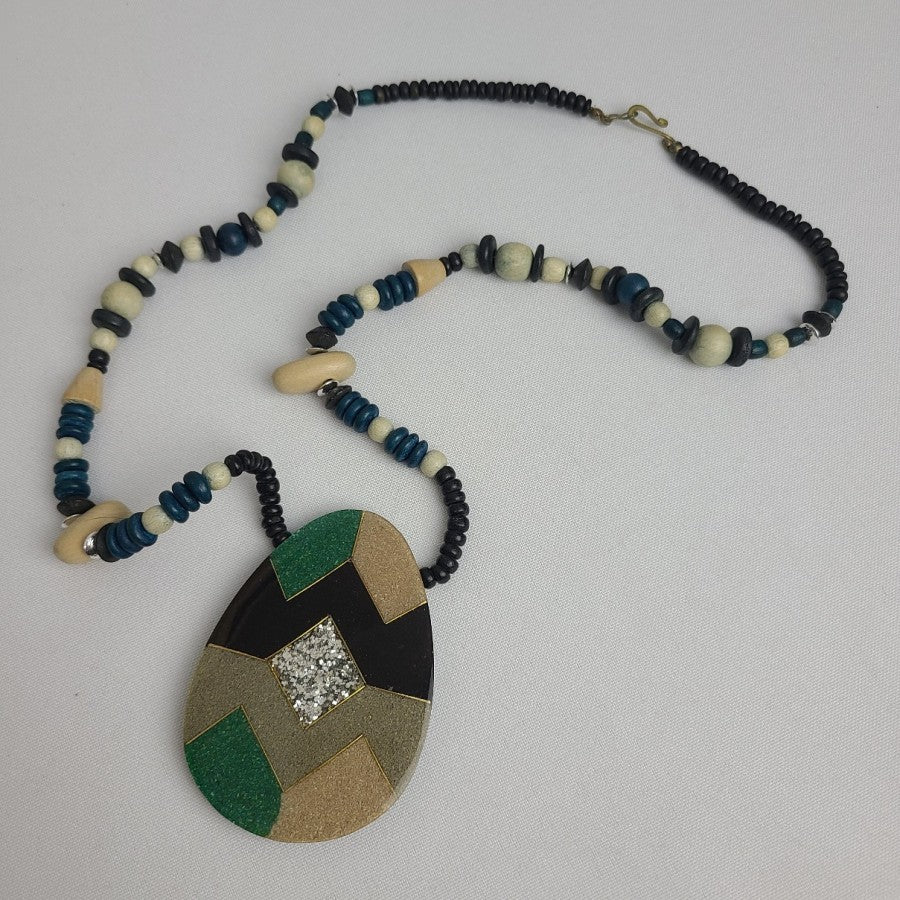 Vintage Beaded Mosaic Oversize Pendant Necklace