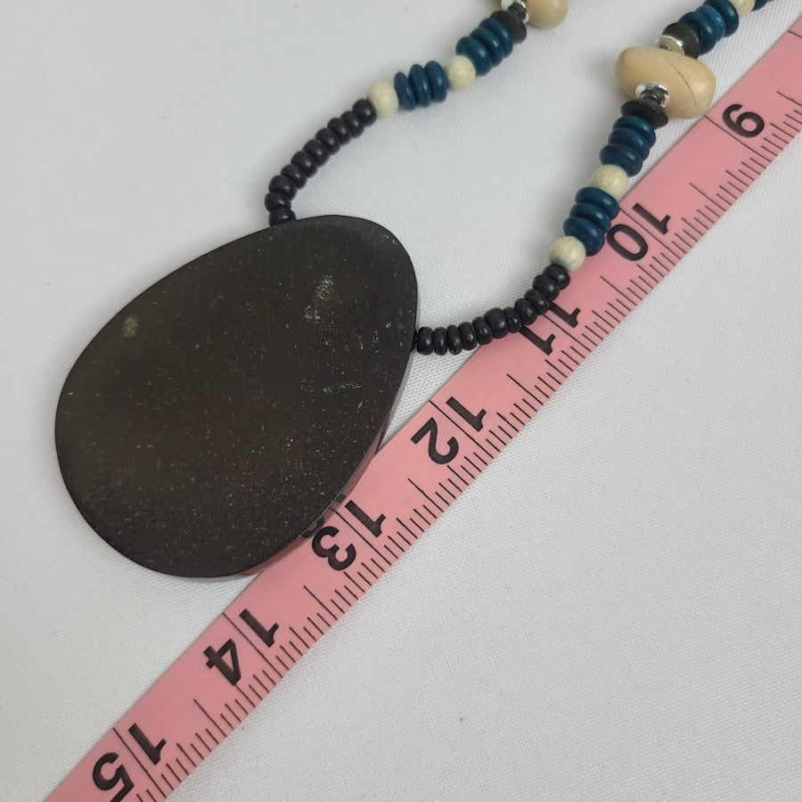 Vintage Beaded Mosaic Oversize Pendant Necklace