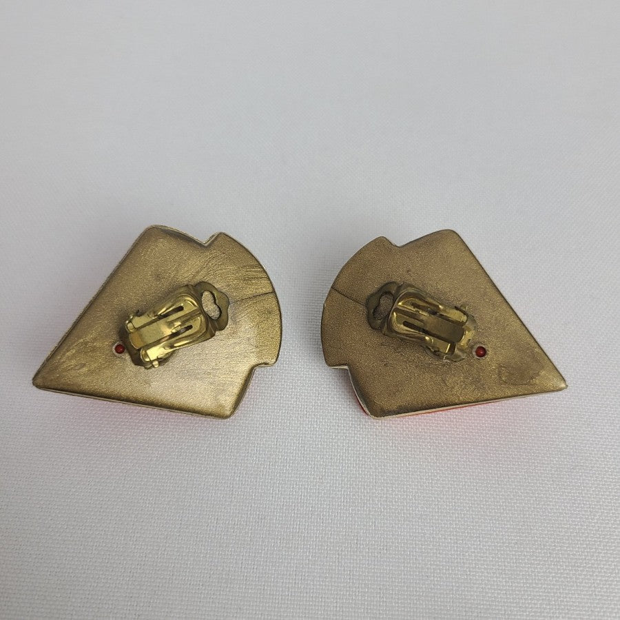Vintage Clip-On Earrings Blue & Orange Statement Set of 2