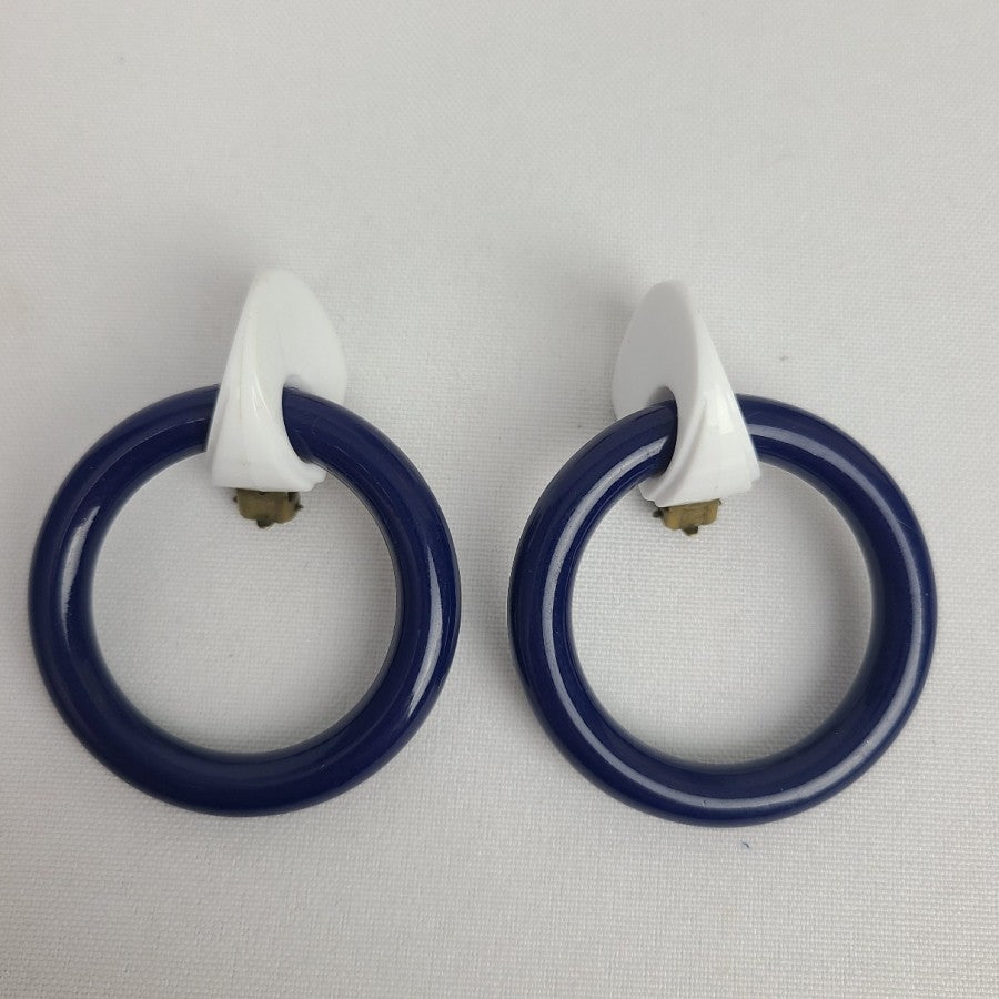 Vintage Clip-On Earrings Blue & Orange Statement Set of 2