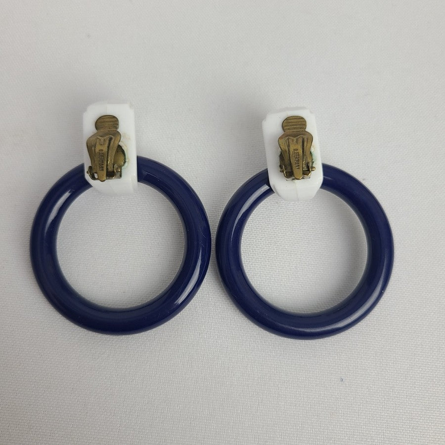 Vintage Clip-On Earrings Blue & Orange Statement Set of 2
