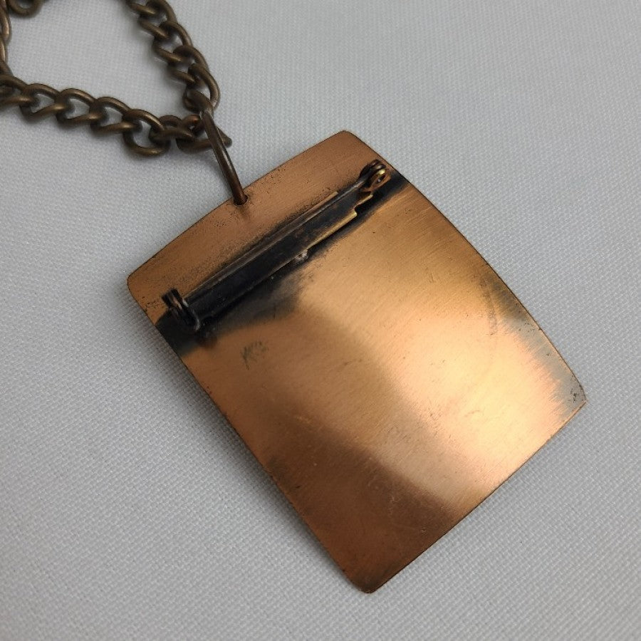 Vintage Copper Ballerina Pendant Brooch Chain Necklace