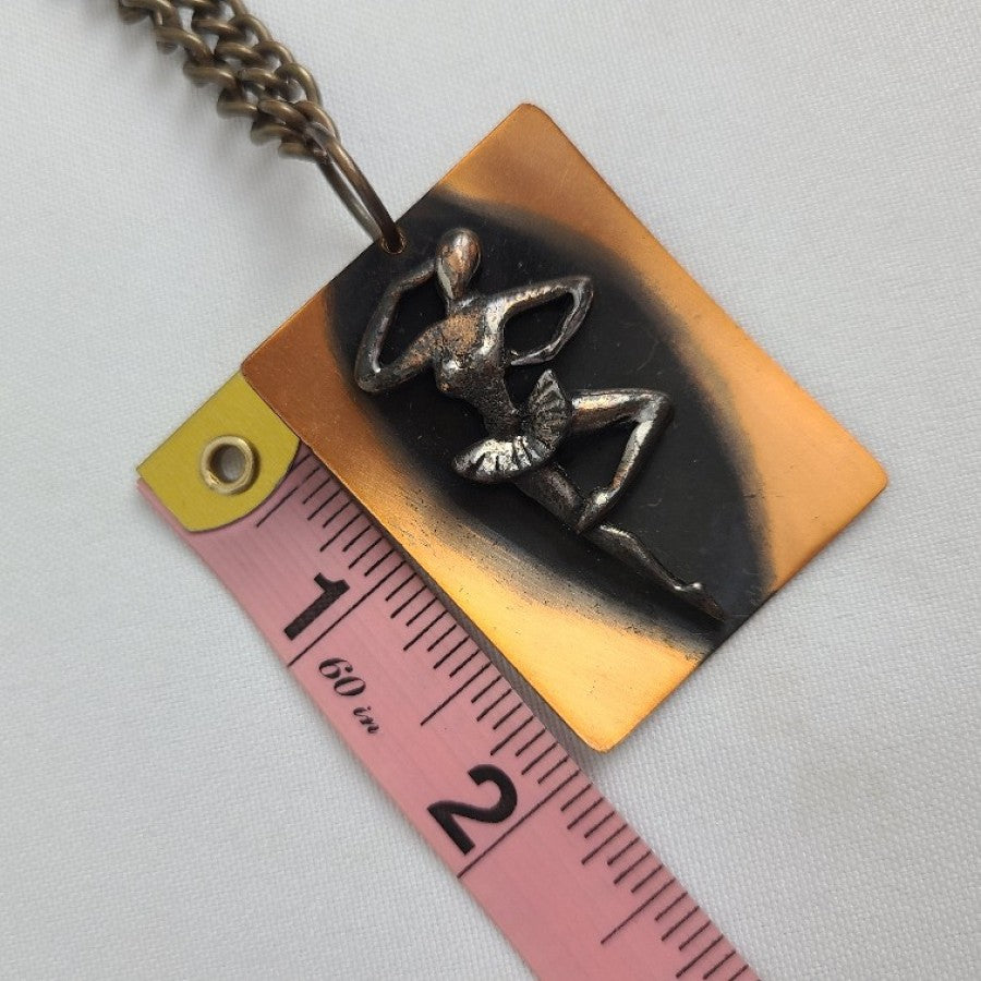 Vintage Copper Ballerina Pendant Brooch Chain Necklace