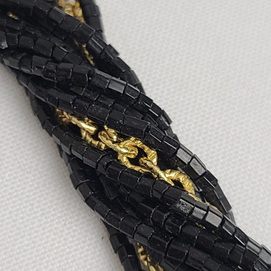 Vintage Black Glass Beads Gold Chain Collar Necklace