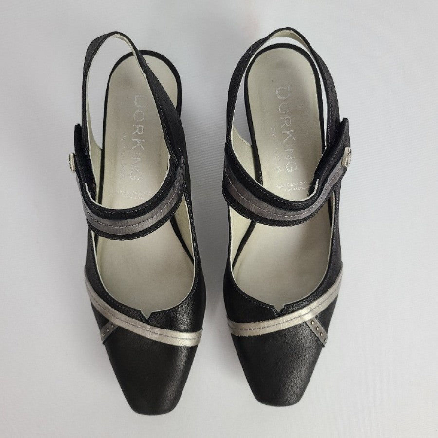 Dorking Black Able Strap Leather Low Heel Shoes Size 7