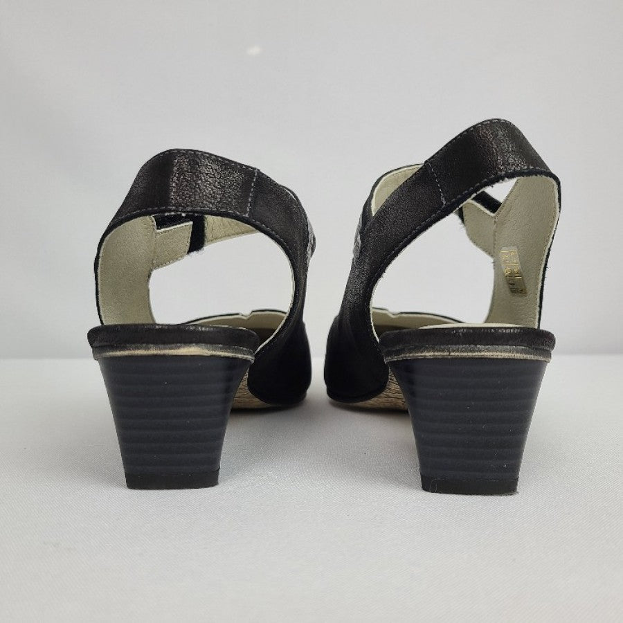 Dorking Black Able Strap Leather Low Heel Shoes Size 7