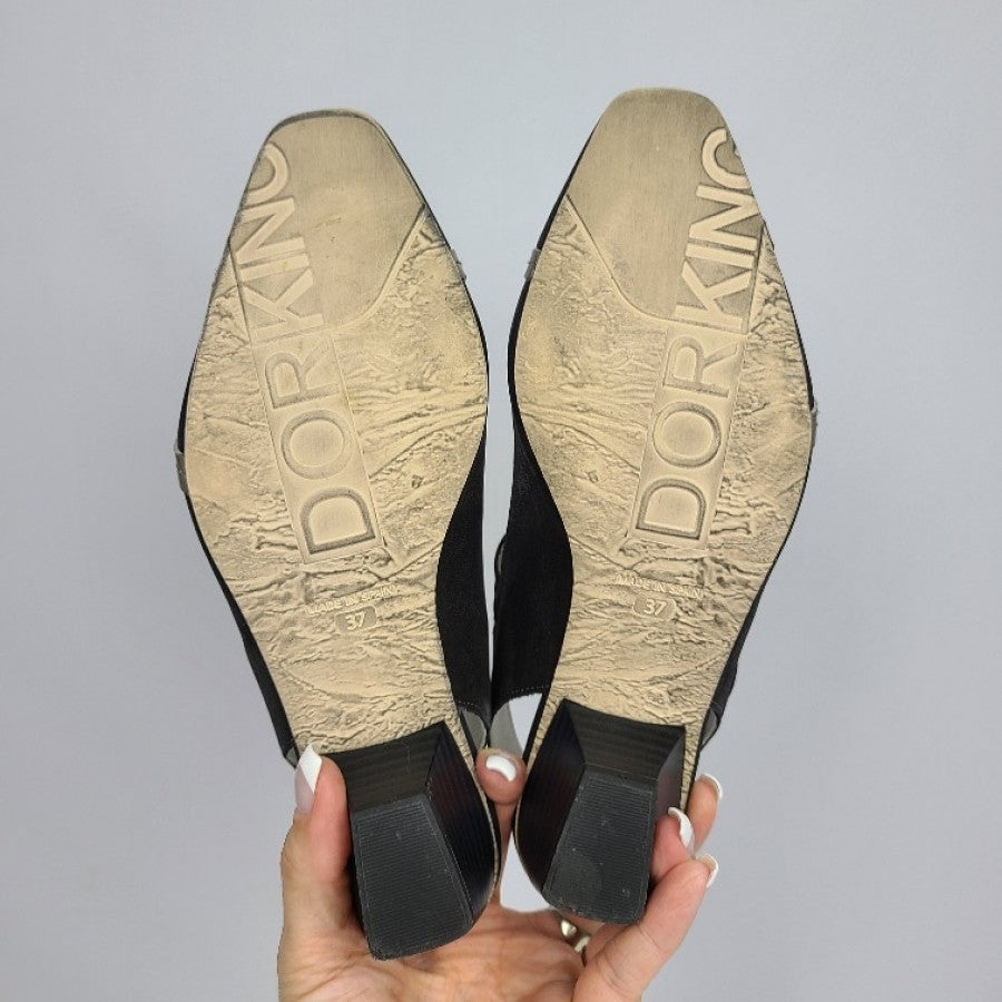 Dorking Black Able Strap Leather Low Heel Shoes Size 7