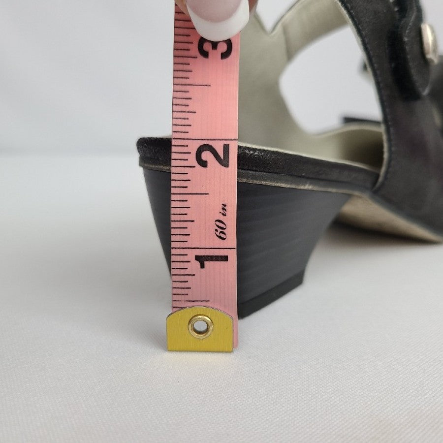 Dorking Black Able Strap Leather Low Heel Shoes Size 7