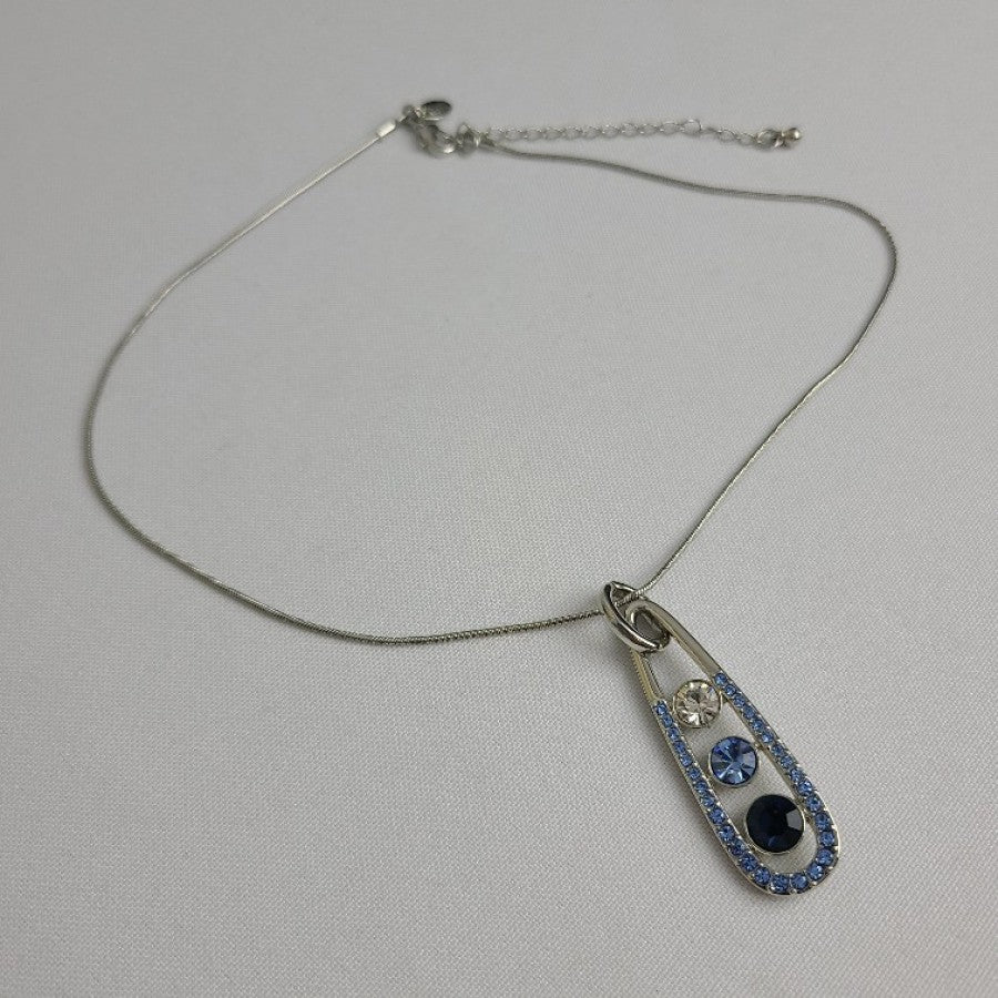 Lia Sophia Blue Crystal Silver Tone Pendant Necklace