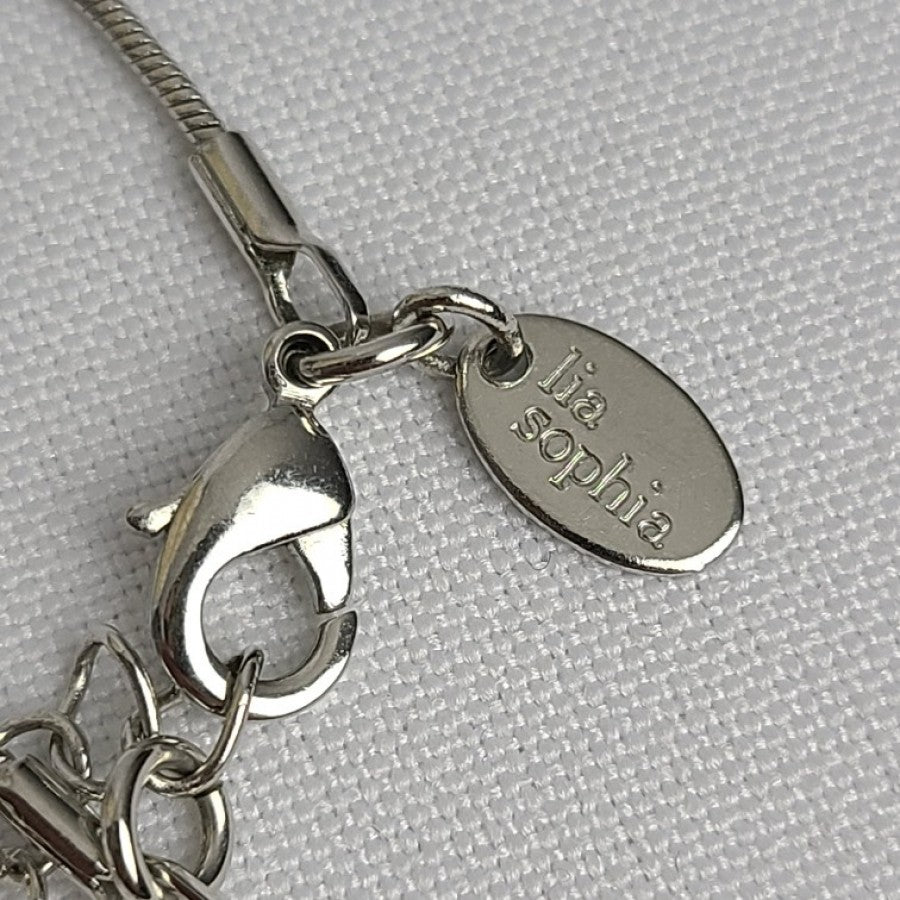 Lia Sophia Blue Crystal Silver Tone Pendant Necklace