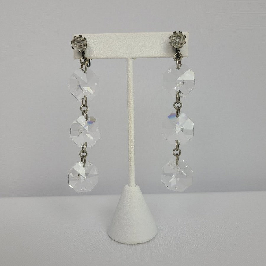 Vintage Glass Chandelier Clip On Earrings