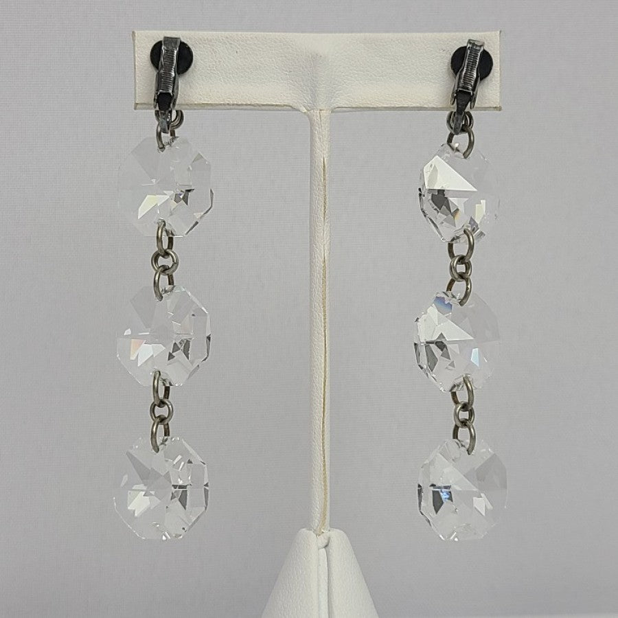 Vintage Glass Chandelier Clip On Earrings