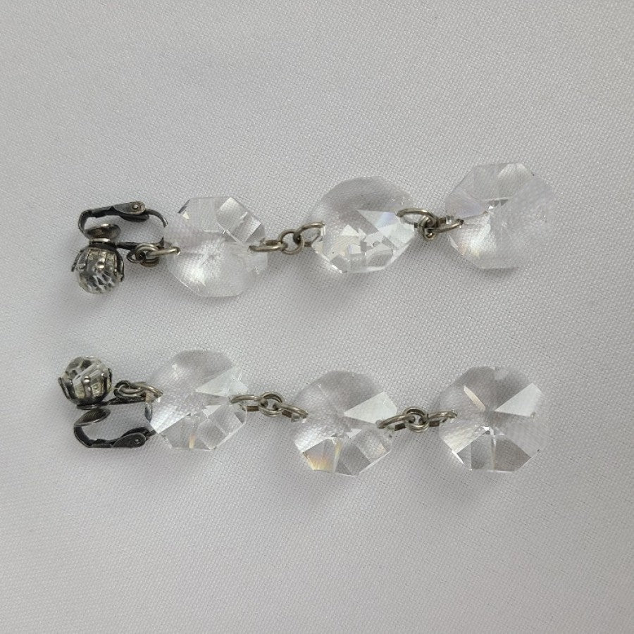 Vintage Glass Chandelier Clip On Earrings