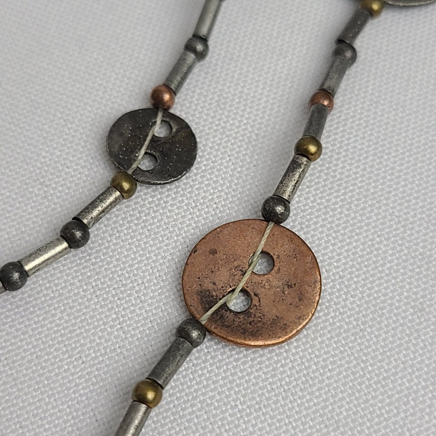 Multi Tone Layered Metallic Button Necklace