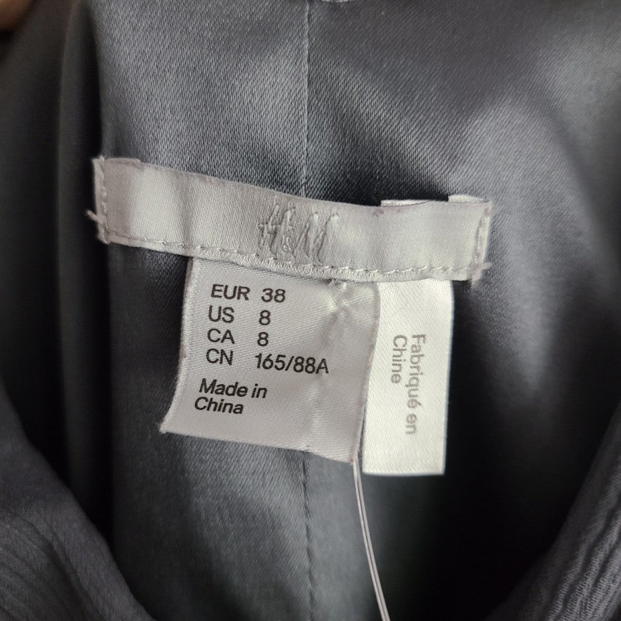 H&M Grey Cross Over Chiffon Knee Length Dress Size 8