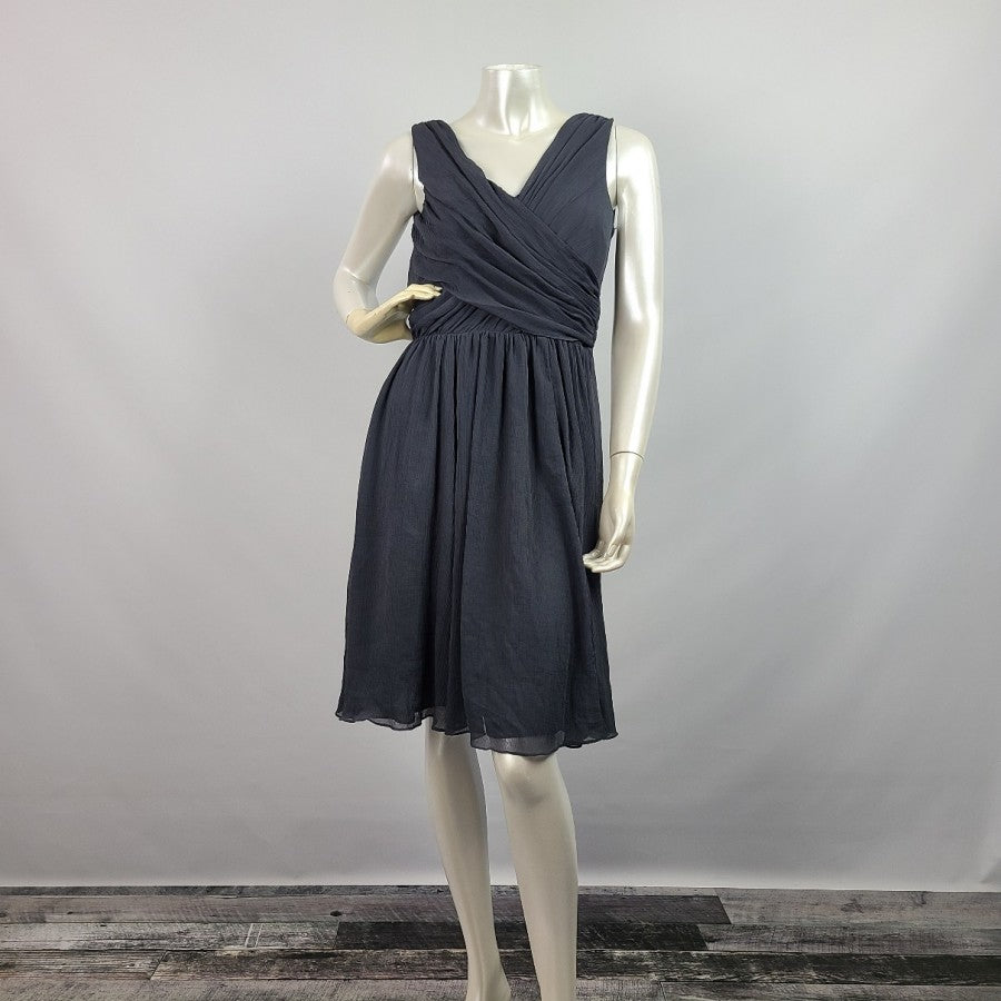 H&M Grey Cross Over Chiffon Knee Length Dress Size 8