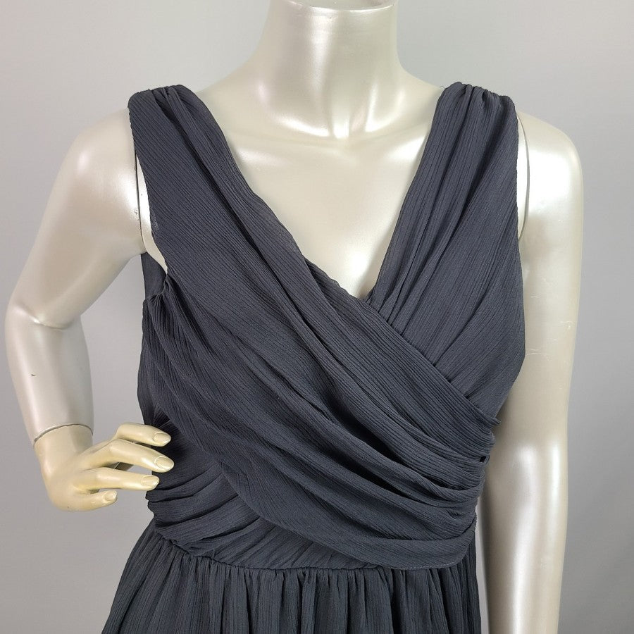 H&M Grey Cross Over Chiffon Knee Length Dress Size 8