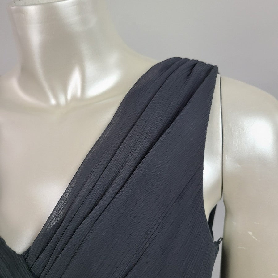 H&M Grey Cross Over Chiffon Knee Length Dress Size 8