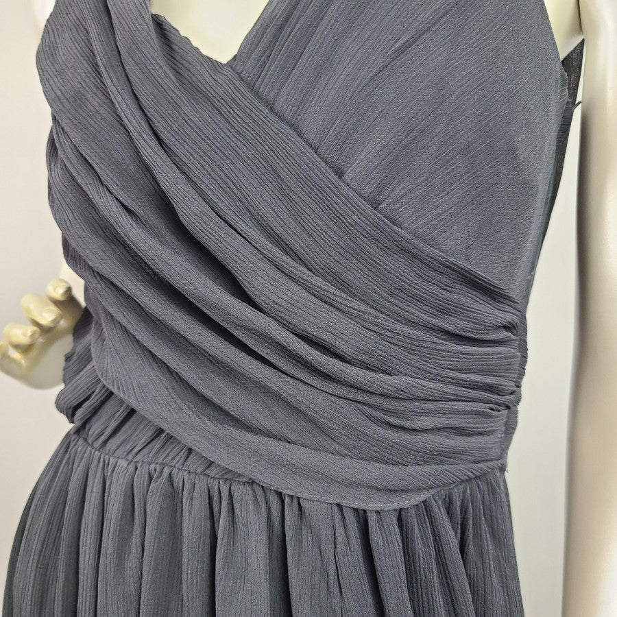 H&M Grey Cross Over Chiffon Knee Length Dress Size 8