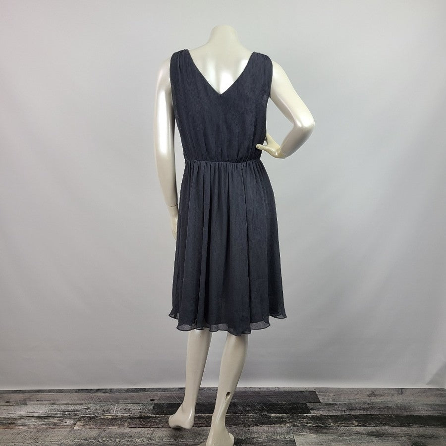 H&M Grey Cross Over Chiffon Knee Length Dress Size 8