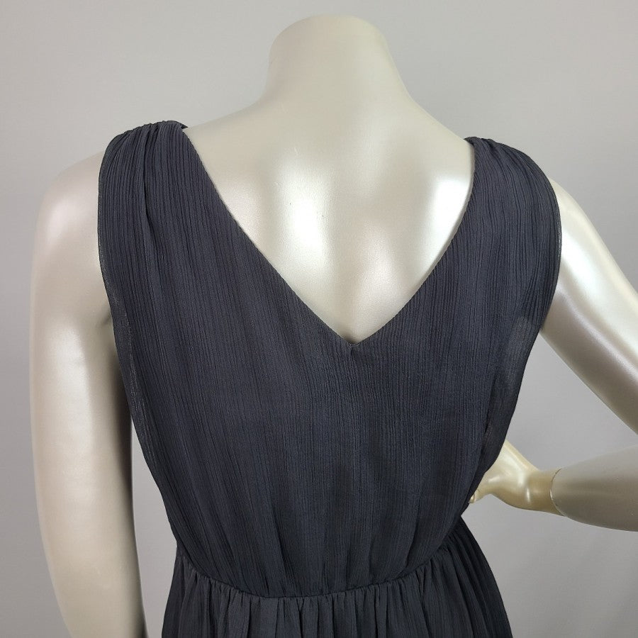 H&M Grey Cross Over Chiffon Knee Length Dress Size 8