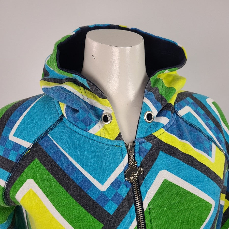 Cruel Girl Blue & Green Graphic Print Zip Up Hoodie Size S