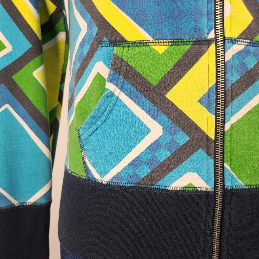 Cruel Girl Blue & Green Graphic Print Zip Up Hoodie Size S