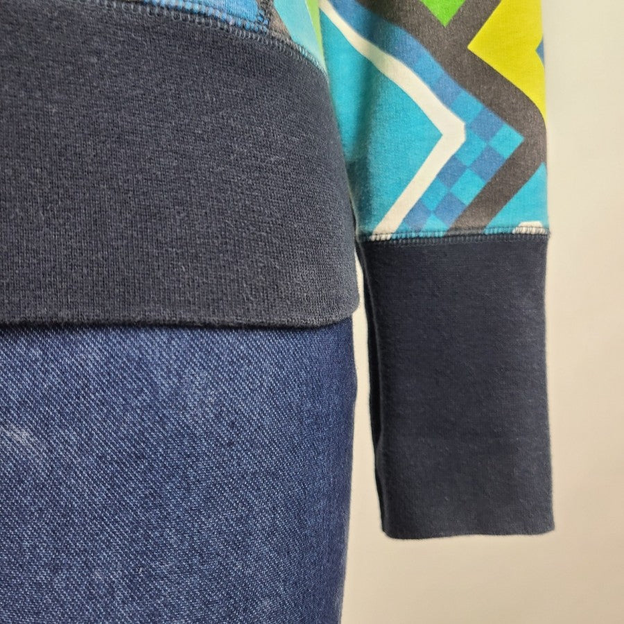 Cruel Girl Blue & Green Graphic Print Zip Up Hoodie Size S