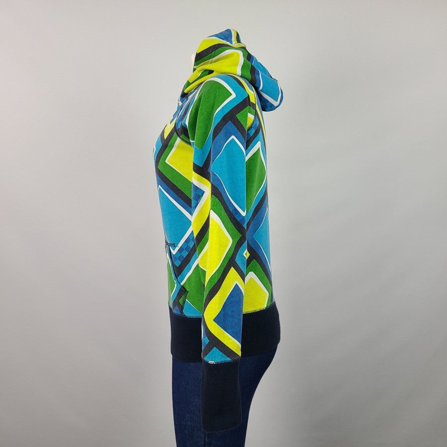 Cruel Girl Blue & Green Graphic Print Zip Up Hoodie Size S
