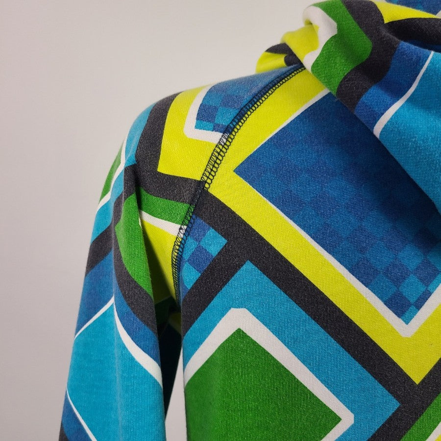 Cruel Girl Blue & Green Graphic Print Zip Up Hoodie Size S