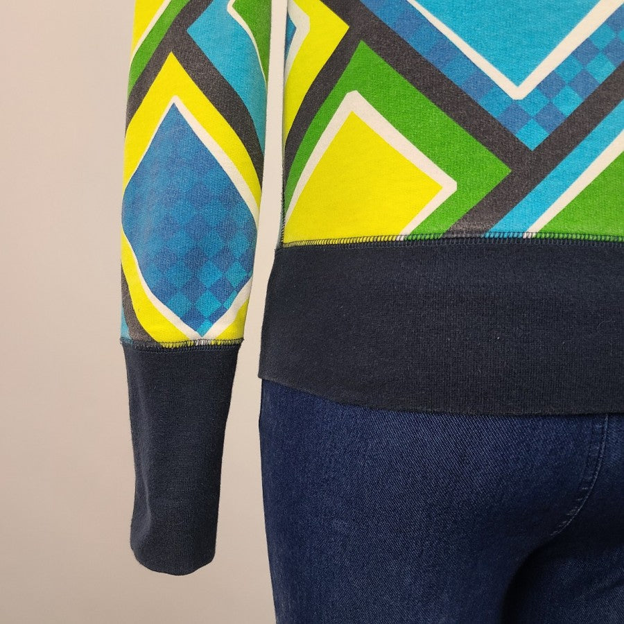 Cruel Girl Blue & Green Graphic Print Zip Up Hoodie Size S