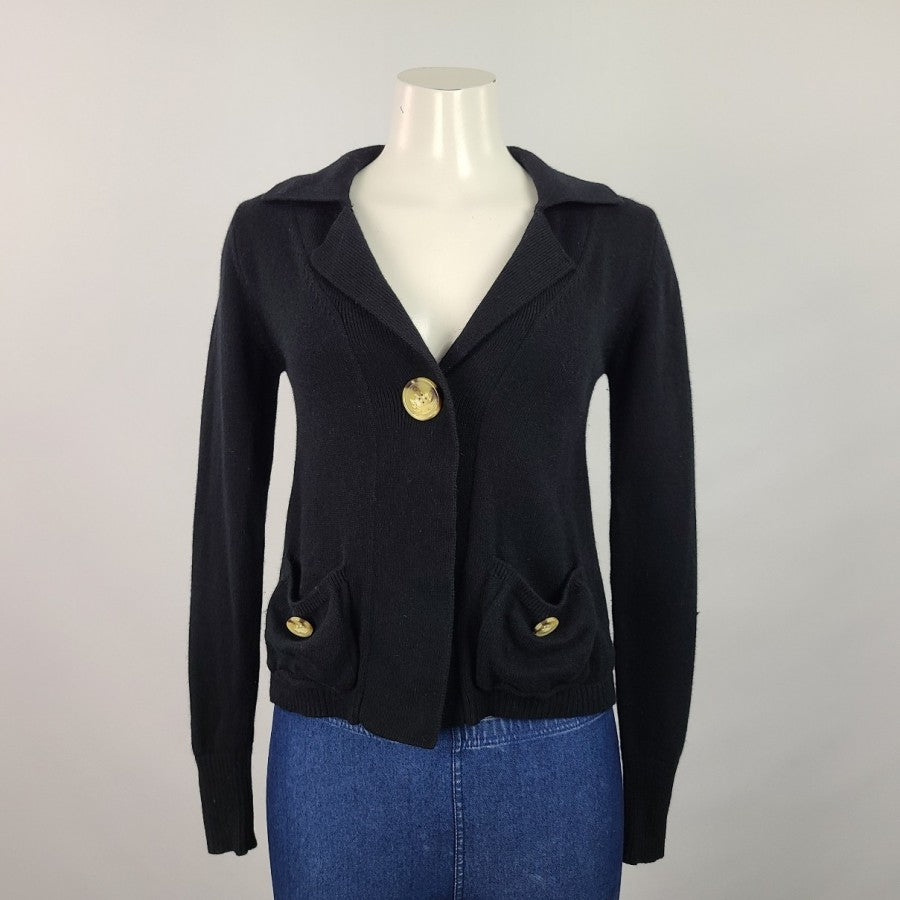 True Character Black Cotton Button Cardigan Size S