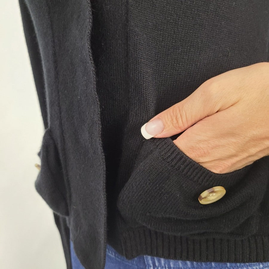 True Character Black Cotton Button Cardigan Size S