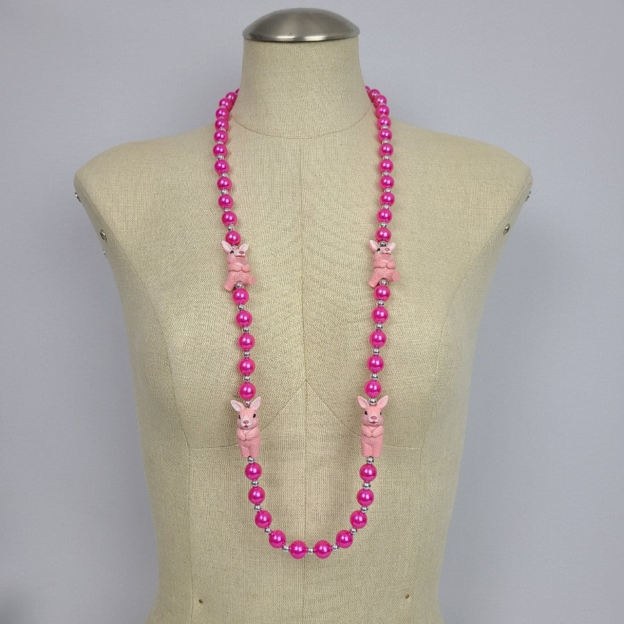 Pink Bunny Easter Beaded Necklace